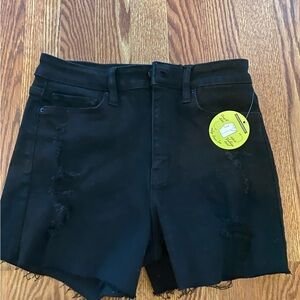New YMI black shorts. Size 7/28. Slight distressing on front.